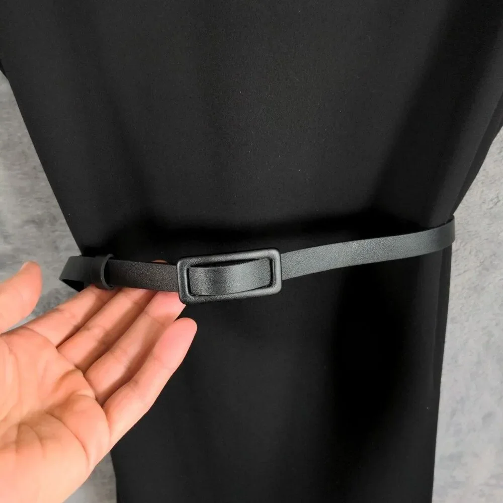 White House Black Market Black Sheath Dress Size 4 Black Sleeveless Belted Lined - Picture 3 of 8